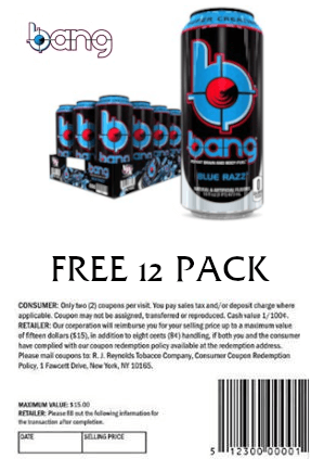 Coupon for Free 12 Pack of Bang - Blue Razz