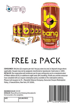Coupon for Free 12 Pack of Bang - Georgia Peach Sweet Tea