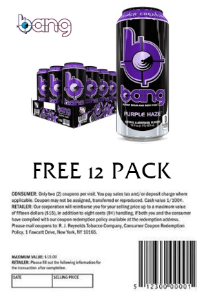 Coupon for Free 12 Pack of Bang - Purple Haze